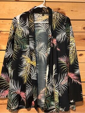 Always Indigo Black Palm-Print Open Blazer